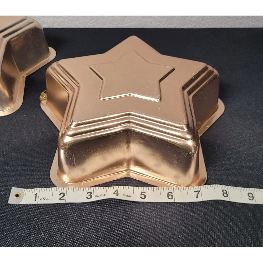 Vintage 1960s Copper-Toned Aluminum Star Jello Mold Wall Decor - Set of 2